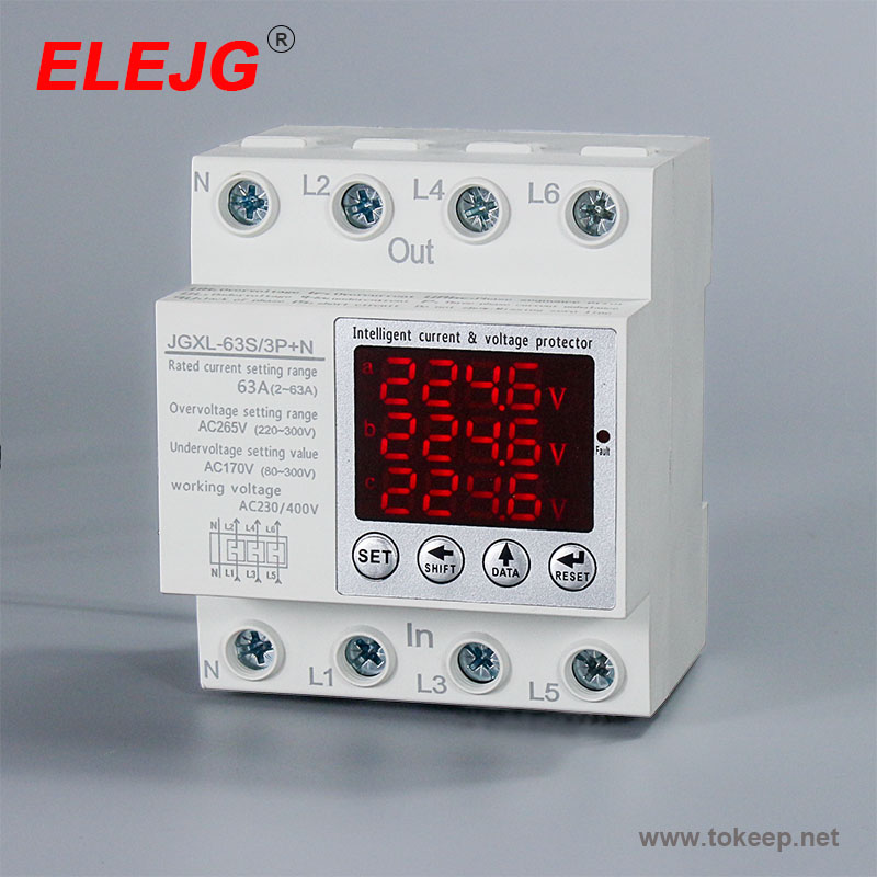 Intelligent three-phase four wire current  & voltage protector  JGXL-63-3P+N